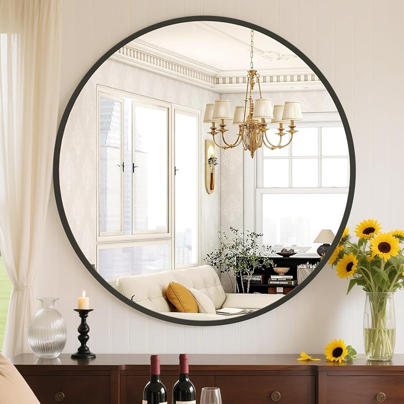 Sweetcrispy 24 Inch Round Wall Mirror for Bathroom, Modern Circle Mirr